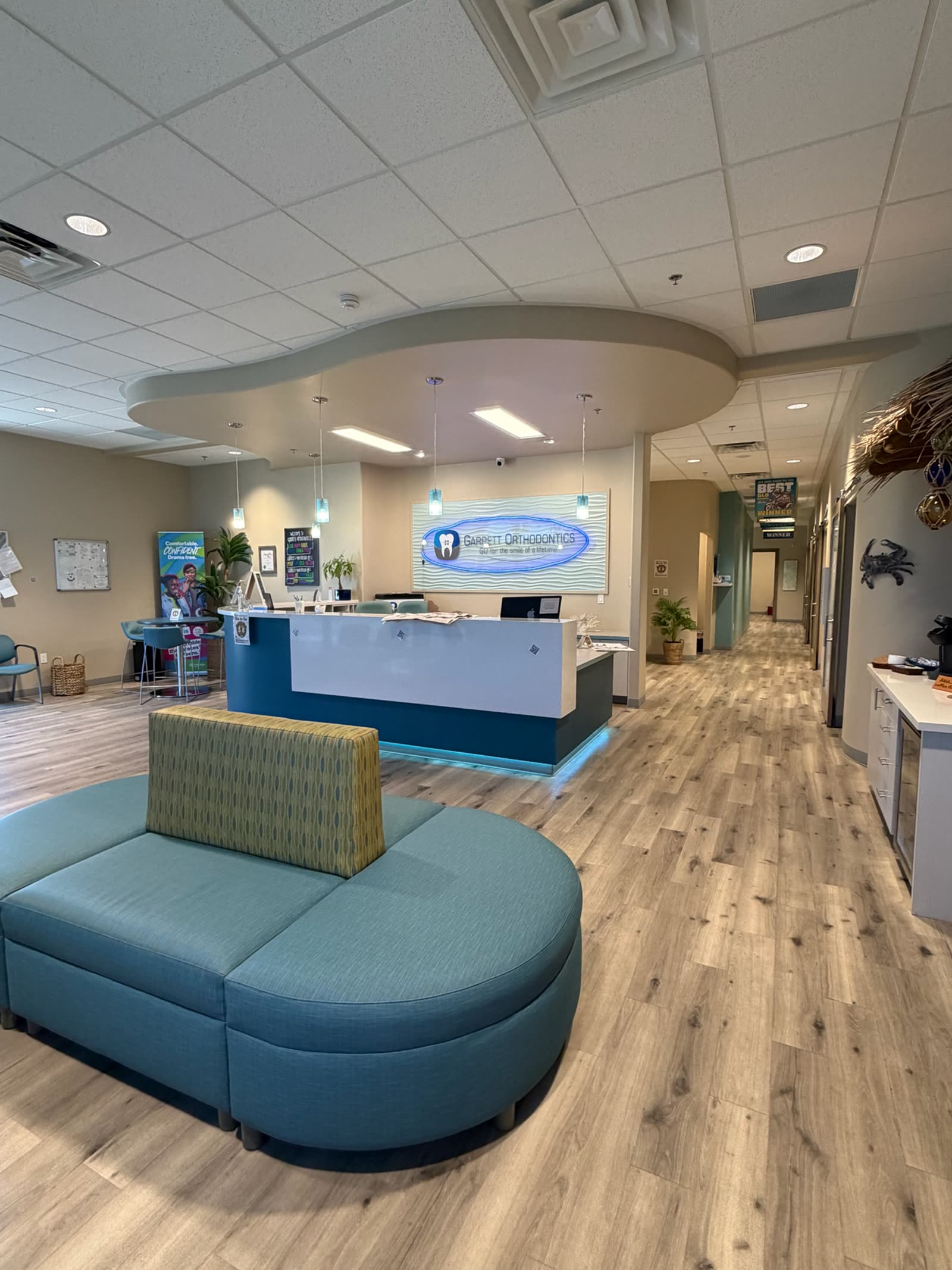 Reception and the waiting area at the Arroyo Grande office.