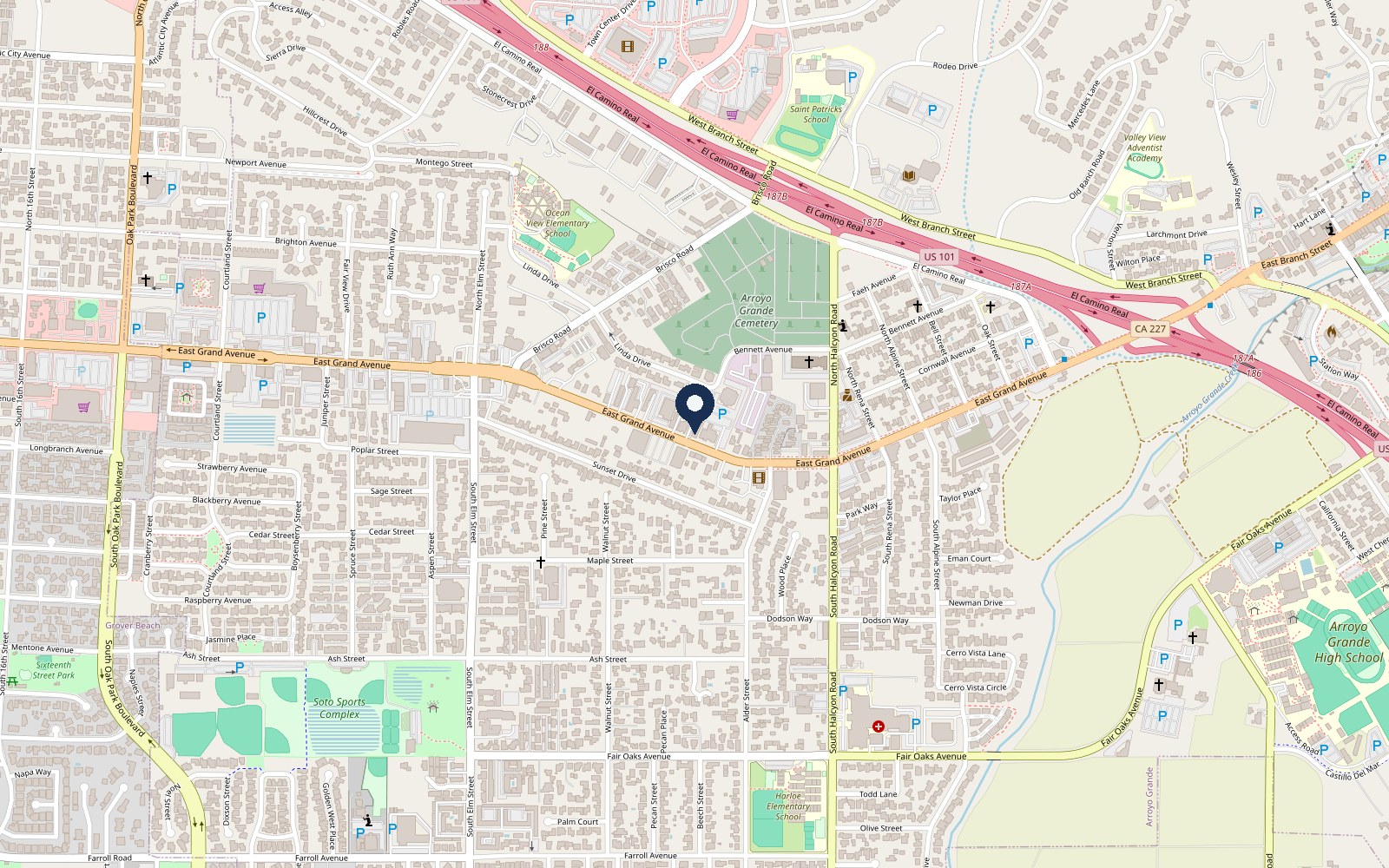 Map of the Arroyo Grande office at 1040 East Grand Avenue, marked with a pin.