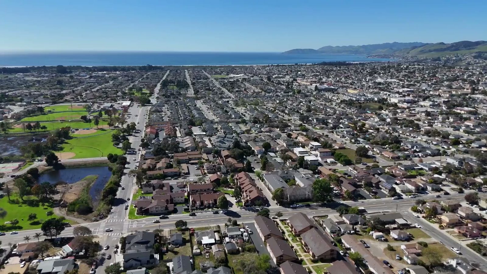 Arroyo Grande from the air, looking toward the coast.