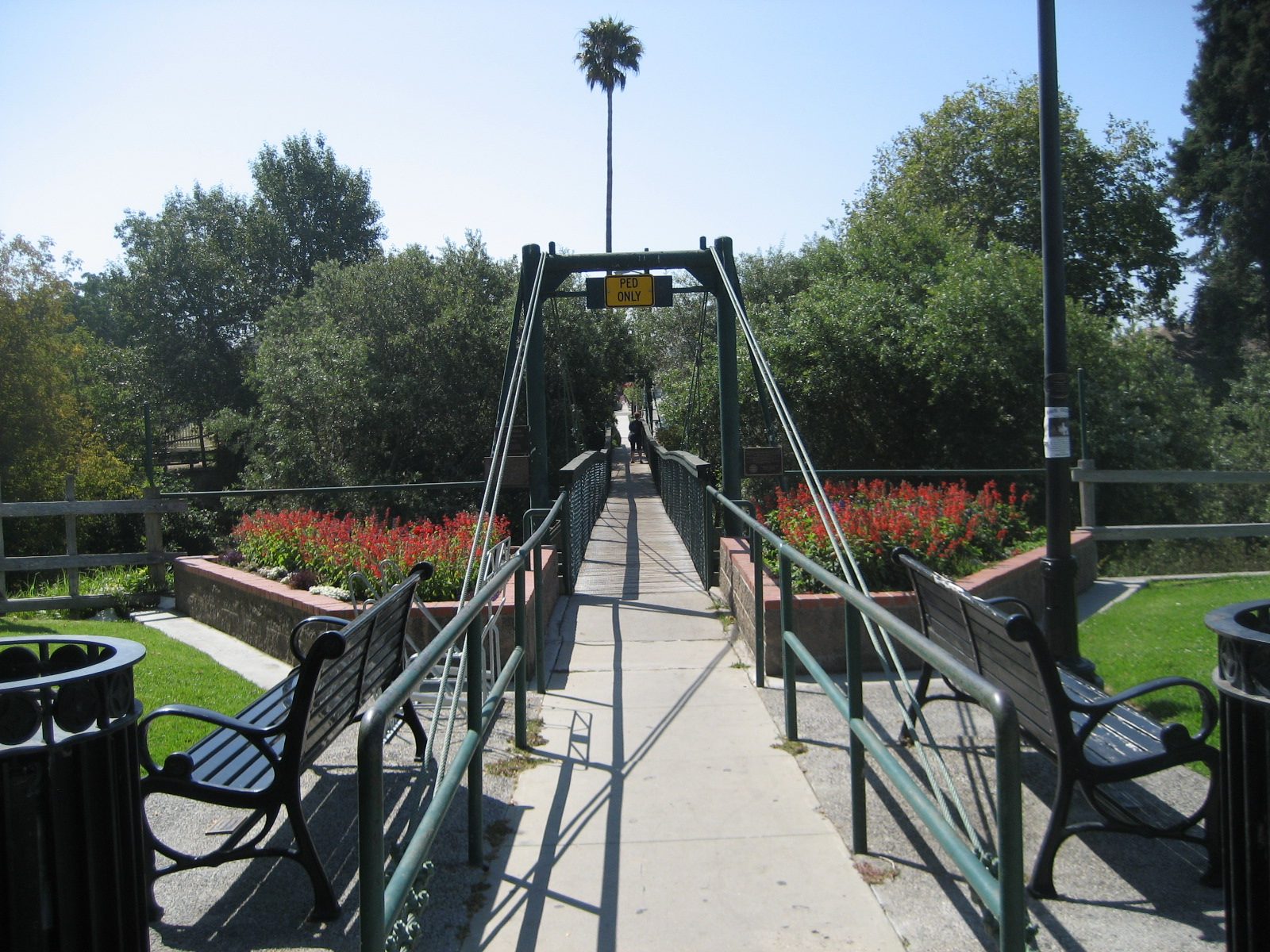 The swinging bridge over Arroyo Grande Creek in the Village.